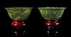 A Pair of Spinach Jade Bowls Diameter 3 5/8 inches. 碧玉碗一對，口徑3.625英吋