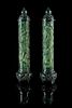 A Pair of Spinach Jade Parfumiers Height 9 3/4 inches. 碧玉雕松下學士圖香筒一對，高9.75英吋