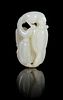 A Carved White Jade Toggle Height 2 1/4 inches. 白玉雕松鼠瓜葉珮，長2,25英吋