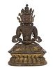 A Sino-Tibetan Gilt Bronze Figure of a Seated Bodhisattva Height 7 1/2 inches. 铜鎏金菩萨坐像，高7.5英吋