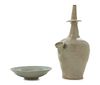 * Two Celadon Glazed Stoneware Articles Height of first 12 1/4 inches.