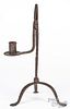 Wrought iron rush light candle holder, 19th c.