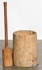 Primitive log mortar and pestle, 19th c.