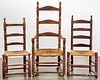 Three miscellaneous painted ladderback chairs