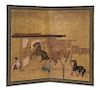A Japanese Two-Panel Screen each panel 65 1/2 x 37 1/2 inches.