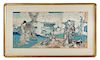 Utagawa Hiroshige and Utagawa Toyokuni, (1797-1858, 1786-1865), depicting two geishas and one male observing cherry blossom in a