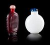 * Two Glass Snuff Bottles Height of larger 2 7/8 inches. 玻璃鼻煙壺兩件，較大高2.875英吋