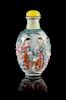 * A Famille Rose Porcelain Snuff Bottle Height 3 1/4 inches. 粉彩貼塑人物圖鼻煙壺，高3.25英吋