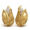 18KT Gold and Diamond Ear Clips, signed