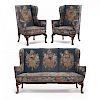 Queen Anne Style Three Piece Upholstered Parlor Set