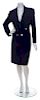 An Hermes Navy Wool Skirt Suit, Size 38.