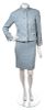 A Chanel Dusty Blue Wool Boucle Skirt Suit Ensemble, Jacket and skirt size 34.