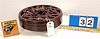 CHINESE CARVED WOOD COVERED LAZY SUSAN W7PC. PORCELAINFITTED INTERIOR 5.5"H X13"