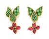 A Pair of Chanel Green and Red Gripoix Earclips, 3".