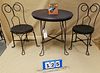 VINTAGE CHILDS OAK TOP WIRE BASE TABLE 18"H X 18" DIAM W/ PR CHAIRS