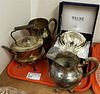 TRAY SILVERPLATE TEA POT ON STAND, BXD WALLACE SHRIMP COMPOTE ETC