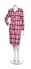An Adolfo Pink, Black, Red and White Plaid Knit Suit,