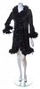 A Jean Muir Black Sheer Feather Trimmed Coat,
