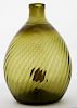 19th c pattern-molded Pitkin-type half pint flask, 36 rib & swirled to the right, yellow olive green, open pontil, ht 5”, Dr
