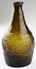 19th c blown three mold geometric decanter GIII-16, rayed type VIIA, Keene, NH, olive green, open pontil,  ht 7”, Dr Oliver E