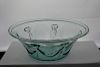 19th c free blown lily pad Type II decorated bowl w/ folded rim, Redwood, NY, aquamarine glass, open pontil, ht 2 3/8”, dia 6
