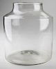 19th c free blown jar, clear glass, light pontil scar, ht 8”, dia 7”, Dr Oliver Eastman collection, undamaged