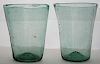 19th c pr of free blown glass tumblers, aquamarine glass, open pontils, Dr Oliver eastman collection, ht 3 1/4”, dia 2 5/8 at