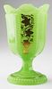 19th c pattern molded spooner, jade colored cable pattern, gold decoration, Boston & Sandwich Glass co ht 5.75”, Dr Oliver Ea