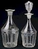 two 19th c pattern molded decanters and one stopper (fits either), clear cable pattern pressed flint glass, Boston & Sandwich
