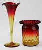 two late 19th c amberina blown glass vases, one pattern molded, both with polished pontils, hts 4.25”, 7 3/4”, both undamaged