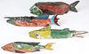 4 Vintage Mexican Carved Wood Fish