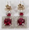 2CT TOURMALINE AND RUBY EARRINGS PAIR