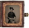 Sixth Plate Tintype of a Union Staff Officer Displaying Sword 