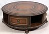 MAITLAND-SMITH LEATHER TOP AND MAHOGANY COFFEE TABLE, H 20", DIA 54"