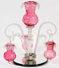 HAND BLOWN CRANBERRY TO CLEAR GLASS EPERGNE C. 1870