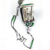 Duca sterling & green enamel cased pendant watch and chain. Rectangular watch in sterling,  with green enamel front and back . Opens like a travel clo