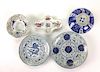 group of 5 various Chinese export porcelain enamel decorated dishes 4" - 6" dia.