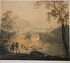 William Payne (English 1760-1830) wc on paper of town scene laid down on later mat 5 x 6"
