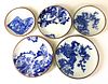 group of 5 19th c. Chinese blue & white chargers all having brown molded edges 9.75"-12.75"