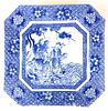 Chinese Qing Dynasty blue & white square charger having floral border with scenic interior panel 12" x 12"