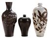 Three Brown and White Stoneware Vases