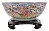 Large Chinese Porcelain Punch Bowl 粉彩狩猎场景纹大碗带木底座，5.75*14.5英寸，18世纪，中国