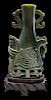 Carved Jade Vase With Phoenix 玉雕凤纹异形花瓶带底座，7.25*4英寸，20世纪，中国