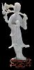 Carved Jadeite Standing Quanyin 粉彩雕持果观音造像带雕花硬木底座，8英寸，20世纪，中国