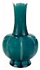 Turquoise-Glazed Monochrome Porcelain 绿松石釉瓜形赏瓶，11.75英寸，19世纪，中国