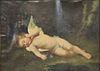 19th C. Oil on Canvas. Sleeping Cherub.