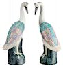 Pair Famille Rose Porcelain Heron 粉彩苍鹭造像一对，20英寸，20世纪，中国