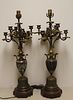 Pair of Silvered and Bronze Candlebra