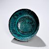Turquoise and Black Kashan Deep Bowl 绿松石釉深碗，高4.5英寸,直径10英寸,波斯,12/13世纪