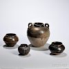 Four Brown-glazed Guan  -type Jars 四个棕釉陶罐,高3-8英寸,或中国汉代